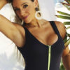 body feminino preto ziper neon